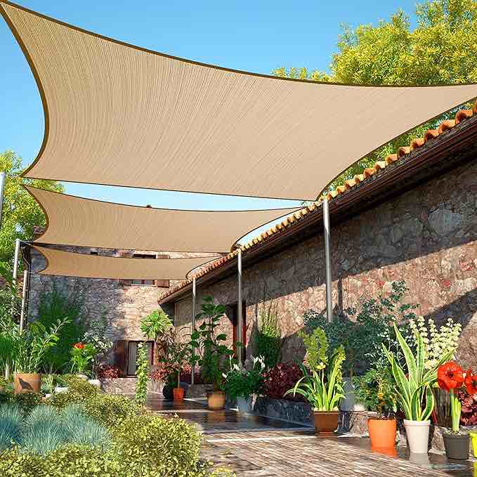ShadeMart 15' x 19' Sand Beige Sun Shade Sail UPF50 Rectangle smTAPR1220 Canopy Fabric Cloth Screen, Water Permeable & UV Resistant, Heavy Duty, Carport Patio Outdoor - We Customize Size