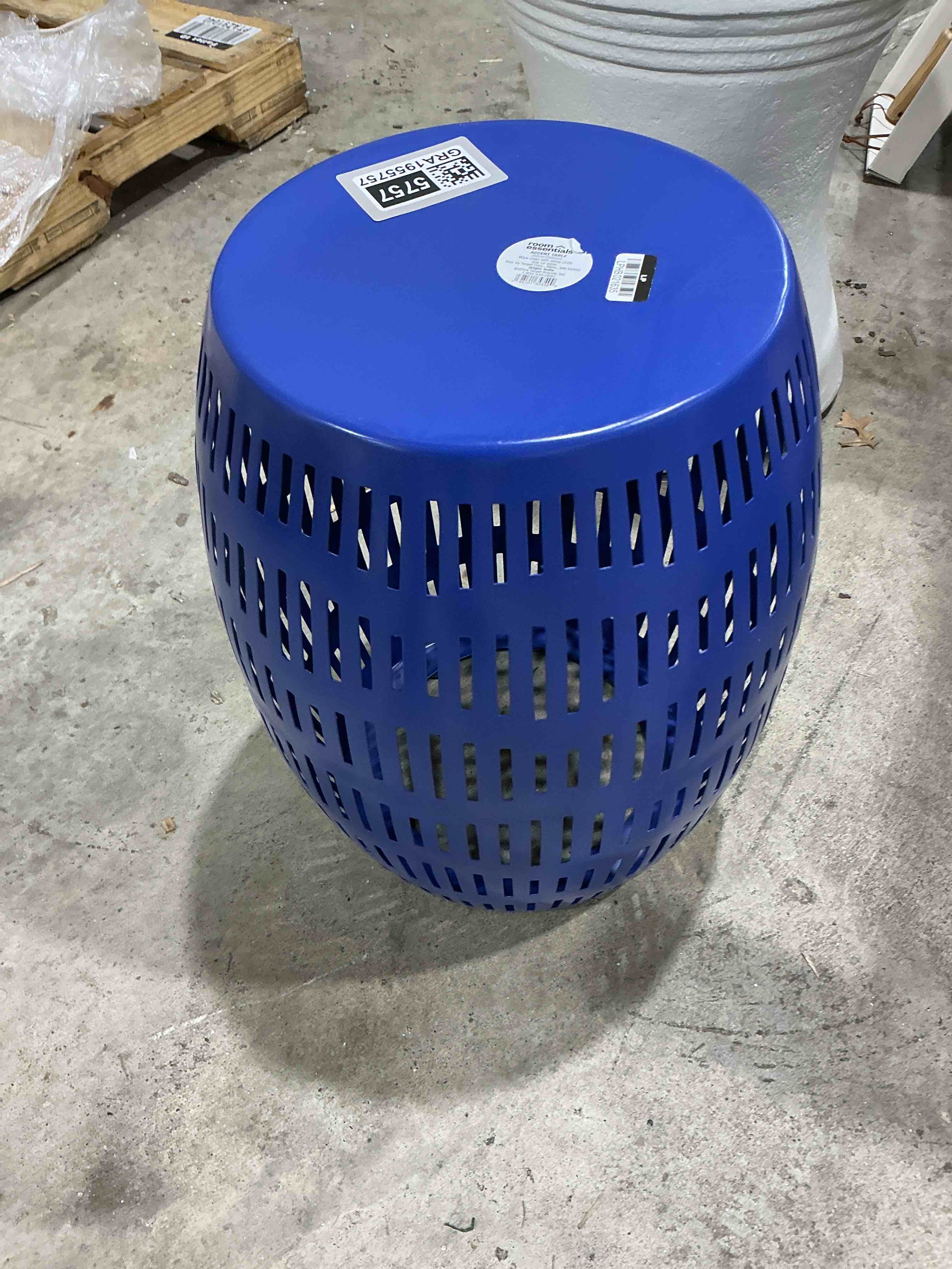 Metal Cutout Round Patio Accent Table Blue - Room Essentials