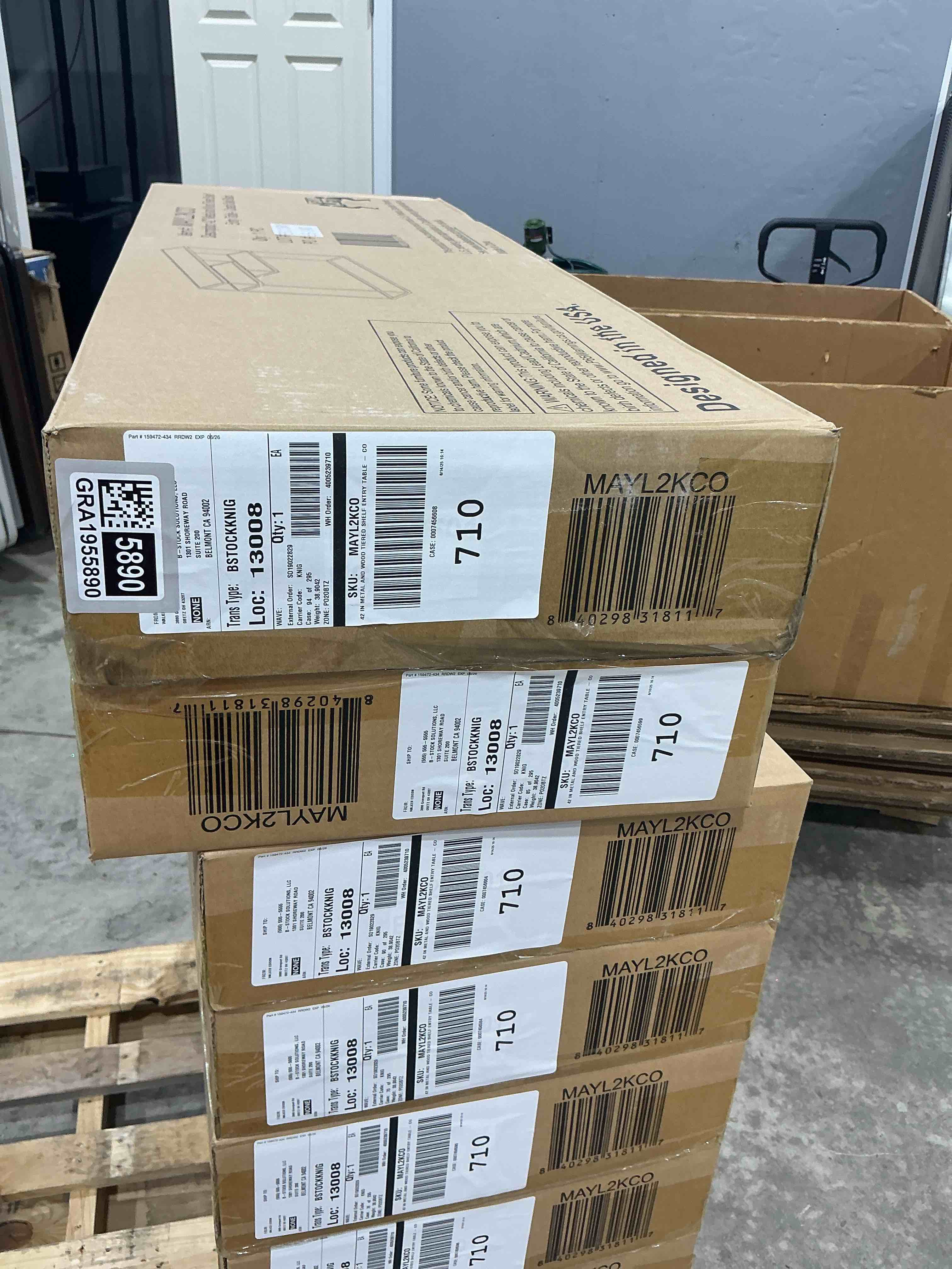 Condition photo showing New/Like New for Walker Edison Finley Contemporary Floating Shelf Entry Table, 42 Inch, Coastal Oak/Black