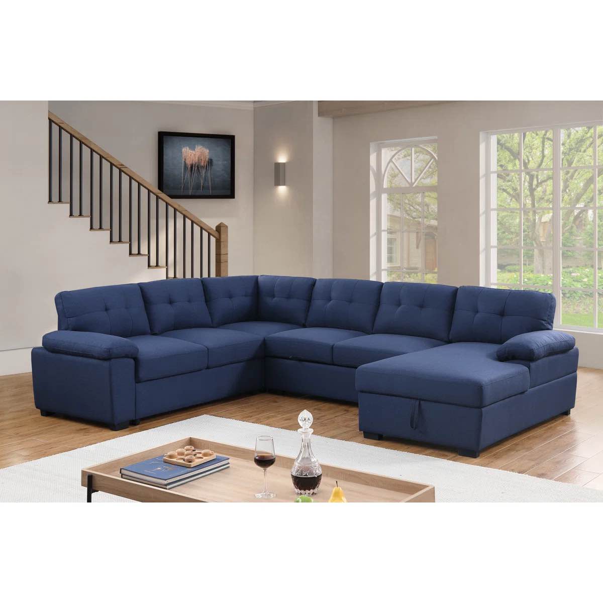 Aine 118" Wide Fabric Sectional Sleeper Sofa (Pull-Out Bed)
