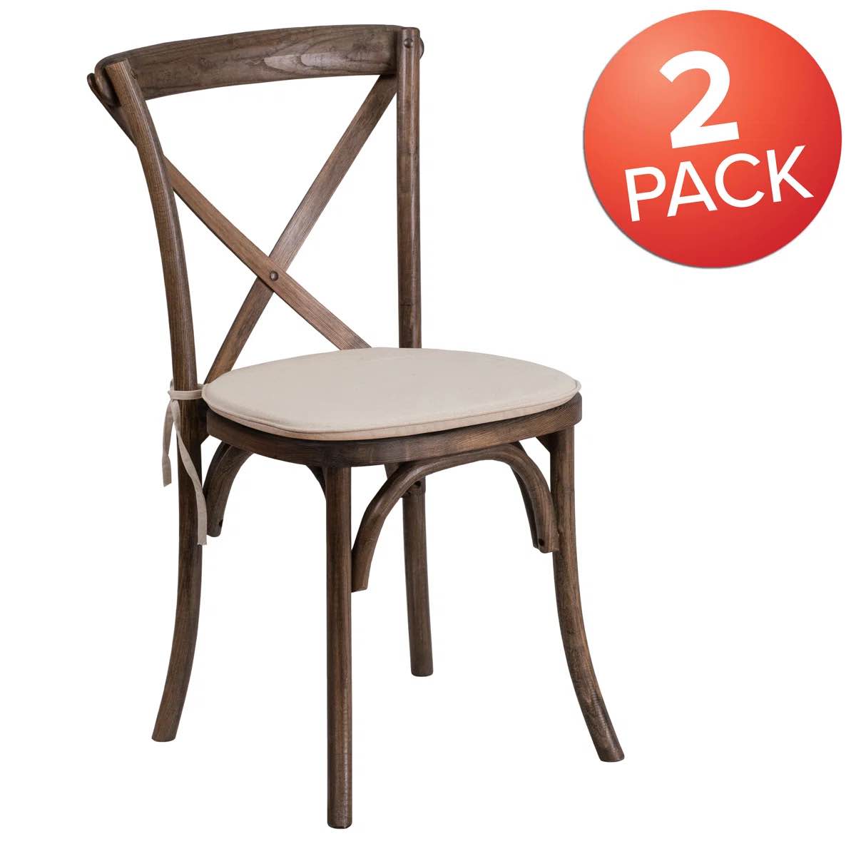 Condition photo showing As Is for Arquit Series Stackable Wood Cross Back Bistro Dining Chair with Cushion (Set of 2) By Rosalind Wheeler