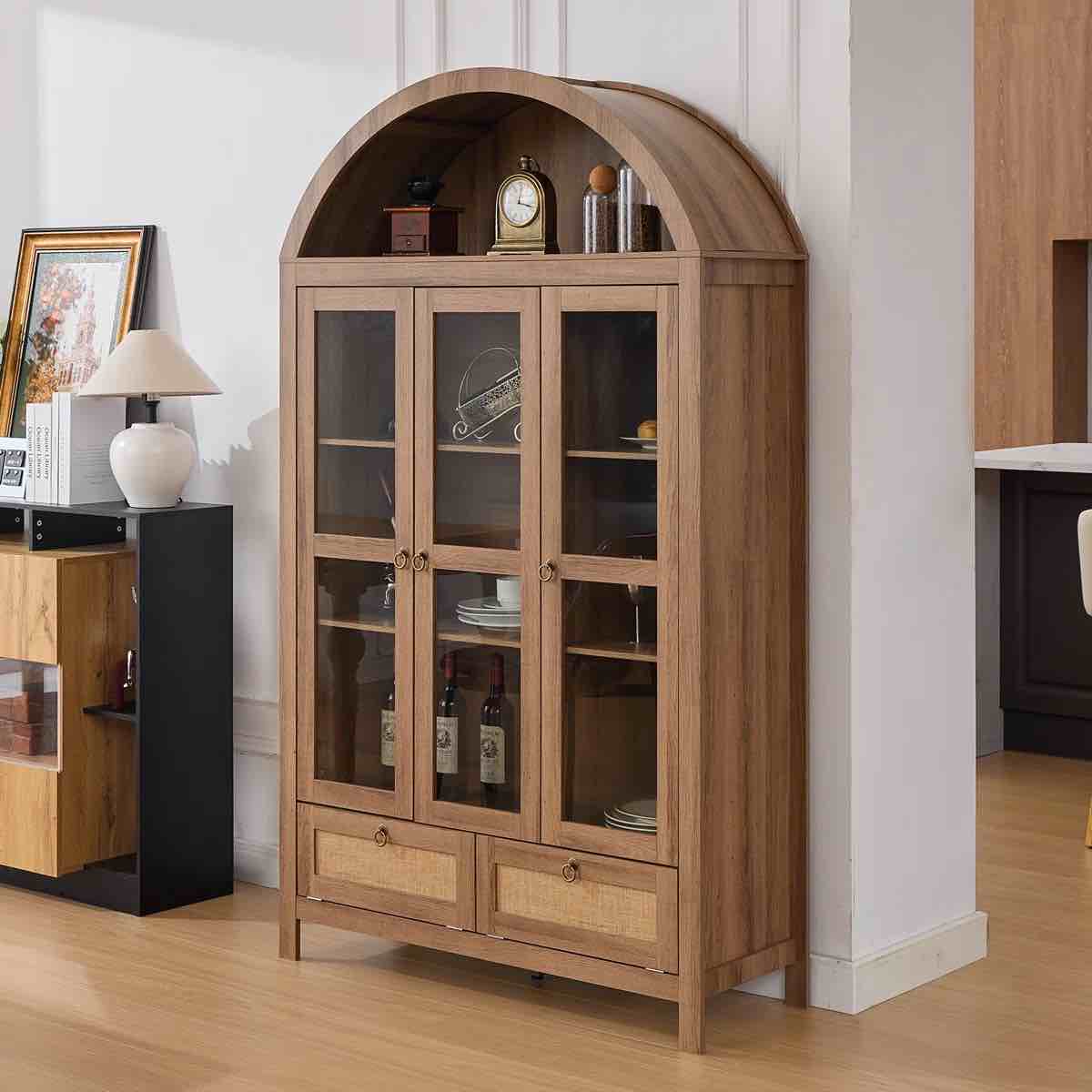 75" tall arched storage display cabinet by breakwater bay