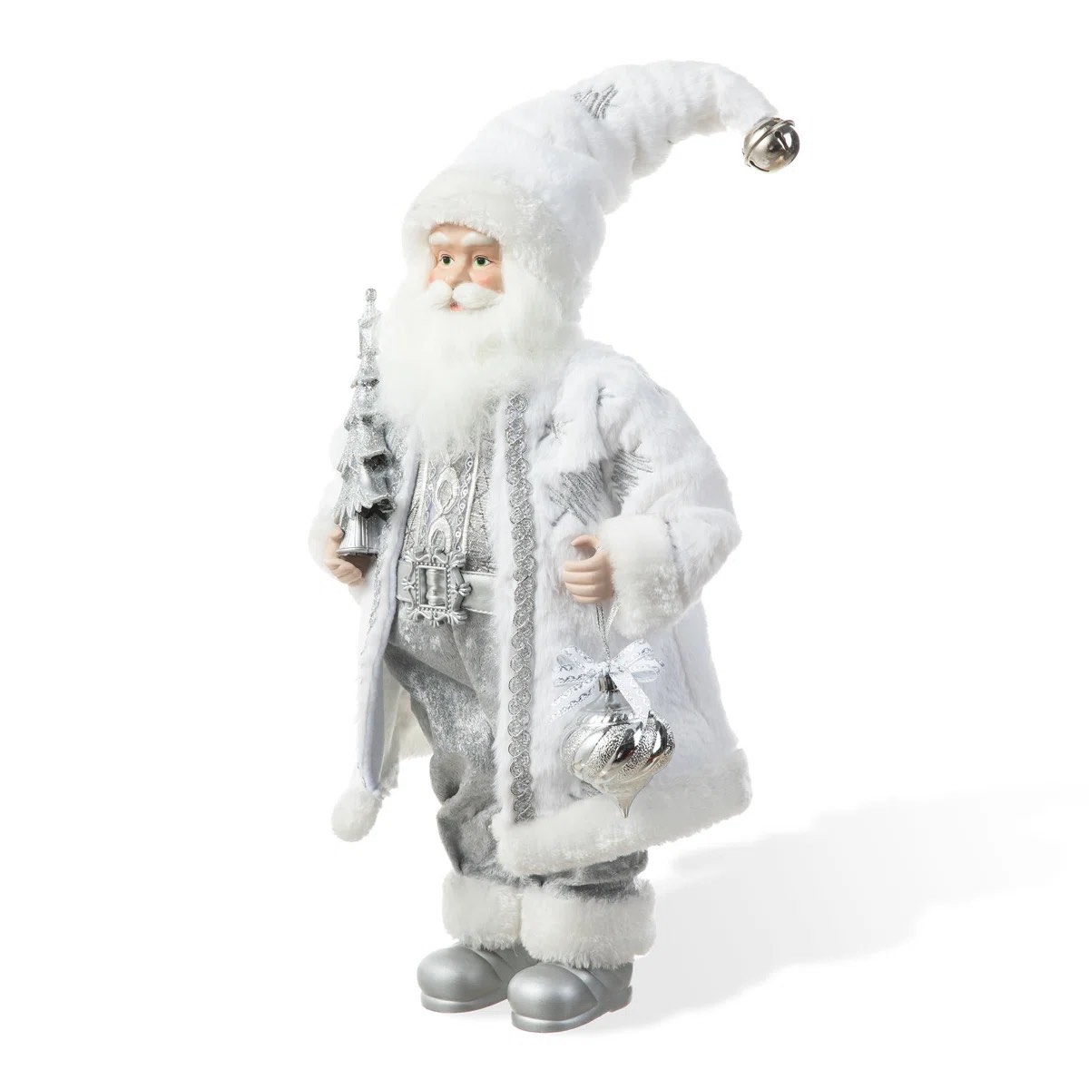Condition photo showing Good Condition for 18"H Faux Fur Christmas Frosty Santa Figurine With Porcelain Face By The Holiday Aisle