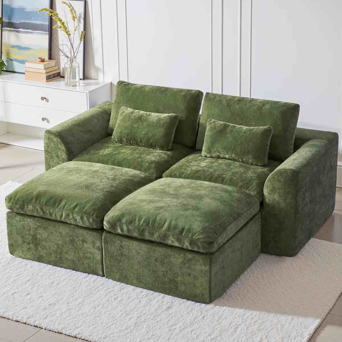 Condition photo showing Good Condition for 120" Comfy Cloud Couch U Shaped Sectional Sofa, Modular Sectional Sofa, 5-Seater Comfy Cloud Couch with Movable Ottomans, Chenille Sofa Sleeper Deep Seat Couches for Living Room With Two Ottomans