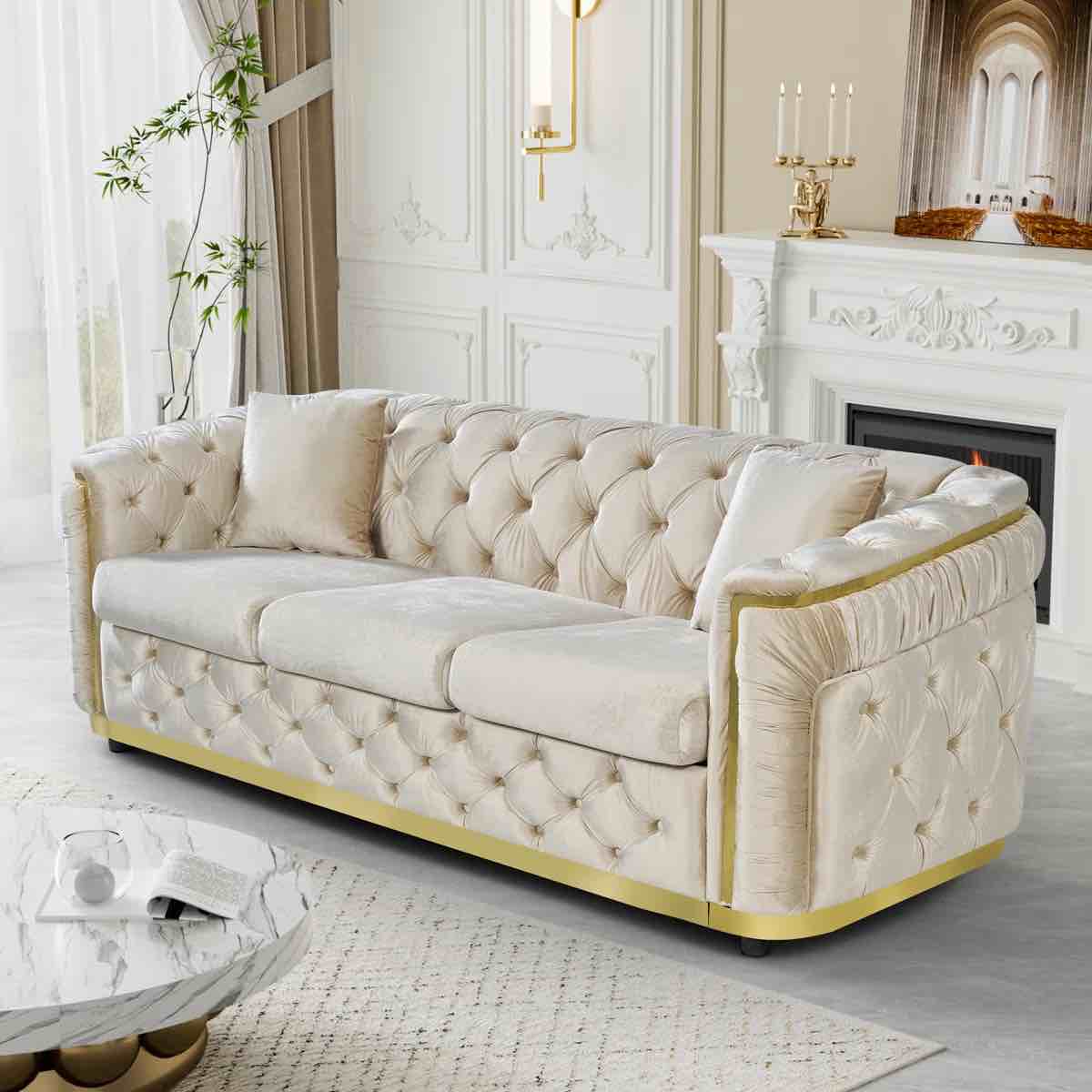86.5" tufted chesterfield sofa velvet couch