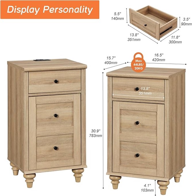 Condition photo showing As Is for WAMPAT Nightstands with Charging Station, Set of 2 End Table with Power Outlets & USB Ports for Living Room, Modern Side Table with Drawer and Storage Cabinet for Bedroom, Oak