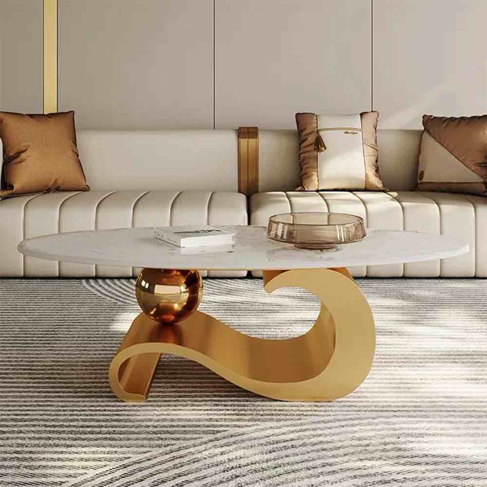 Condition photo showing As Is for Luxury Oversize 51.2'' L Oval Coffee Table with Musical Note Base–Modern Accent Piece for Living Room Decor By Mercer41