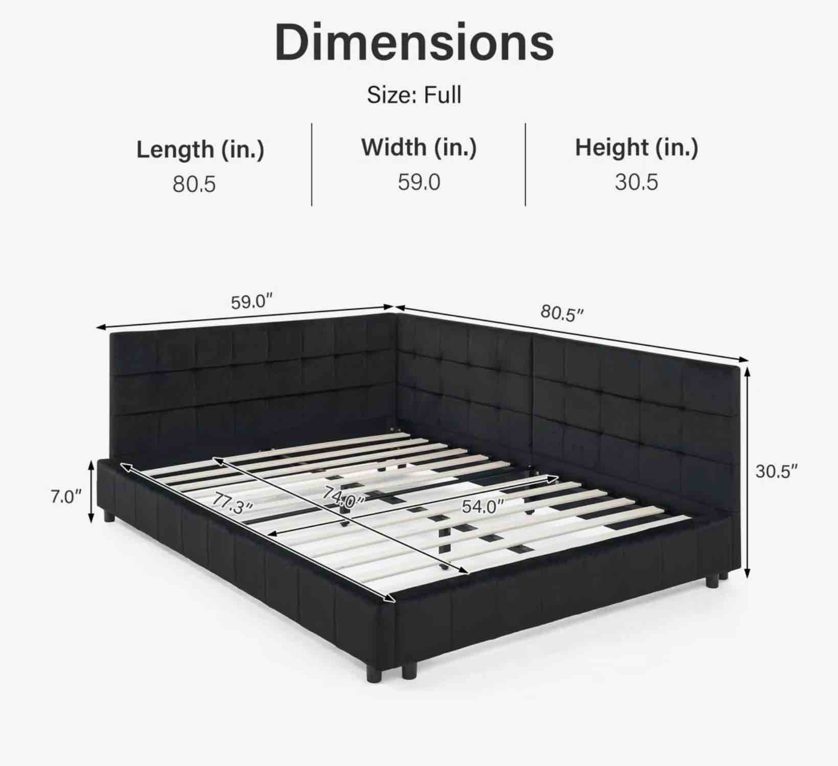 Condition photo showing As Is for Reversible L-Shape Upholstered Platform Bed With Velvet Fabric Design
