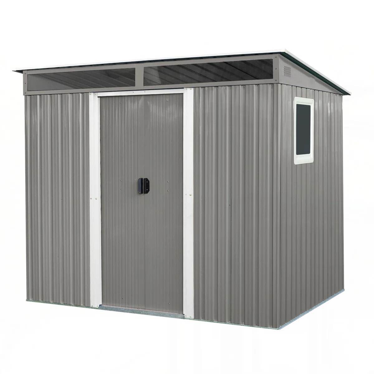 outdoor metal storage shed with window and transparent plate