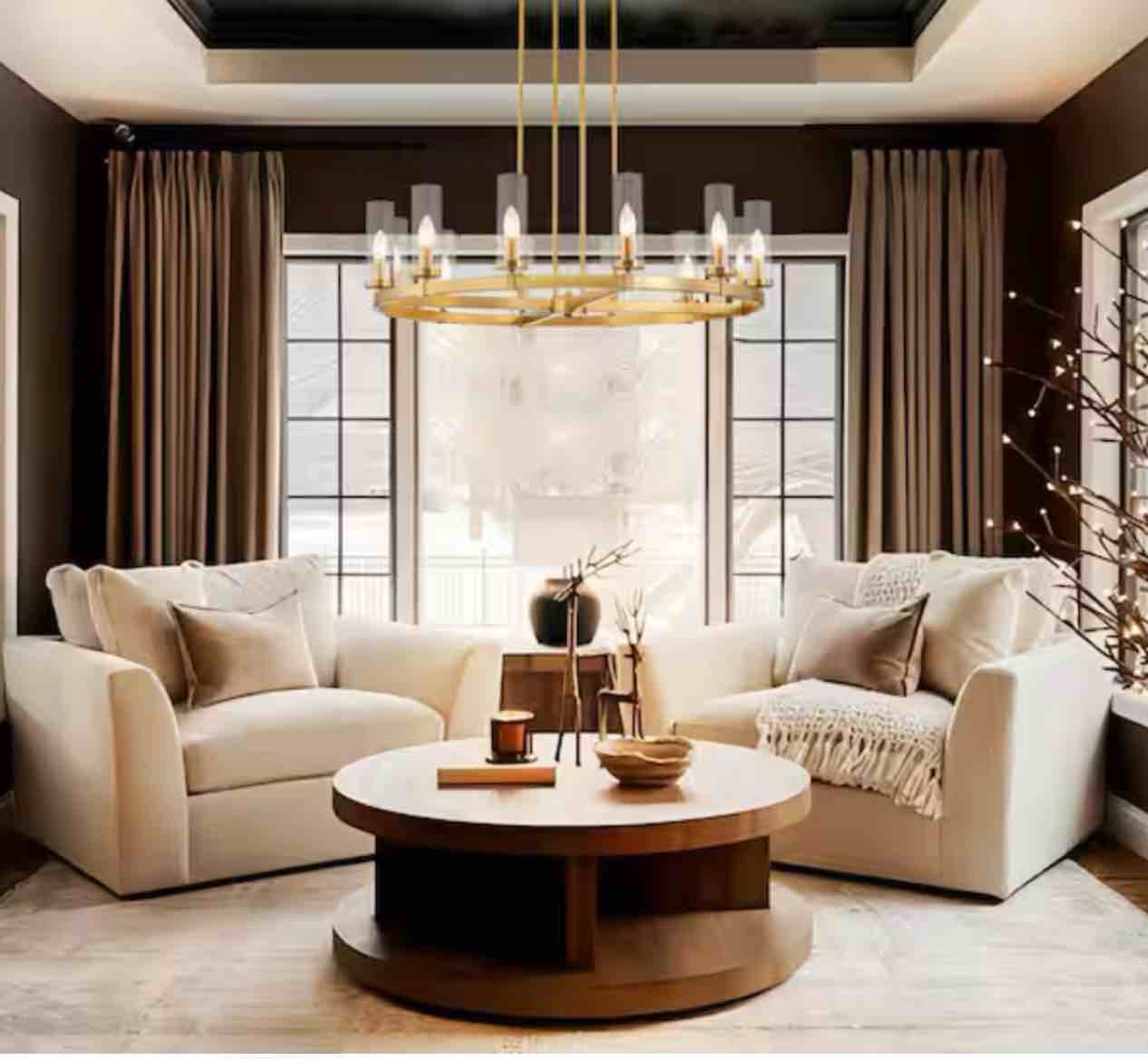 Condition photo showing Good Condition for 81010000051208 Damitri 12-Light Brushed Gold Industrial Vintage Wheel-Shape Chandelier with Cylindrical Candlestick Clear Glass Shade
