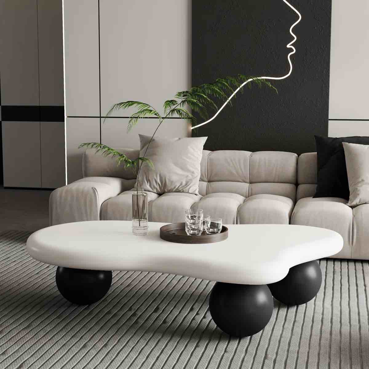 cloud shaped coffee table with 3 ball legs