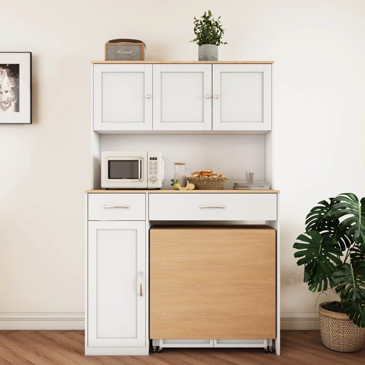 63” folding dining table set with 71” tall kitchen pantry storage cabinet