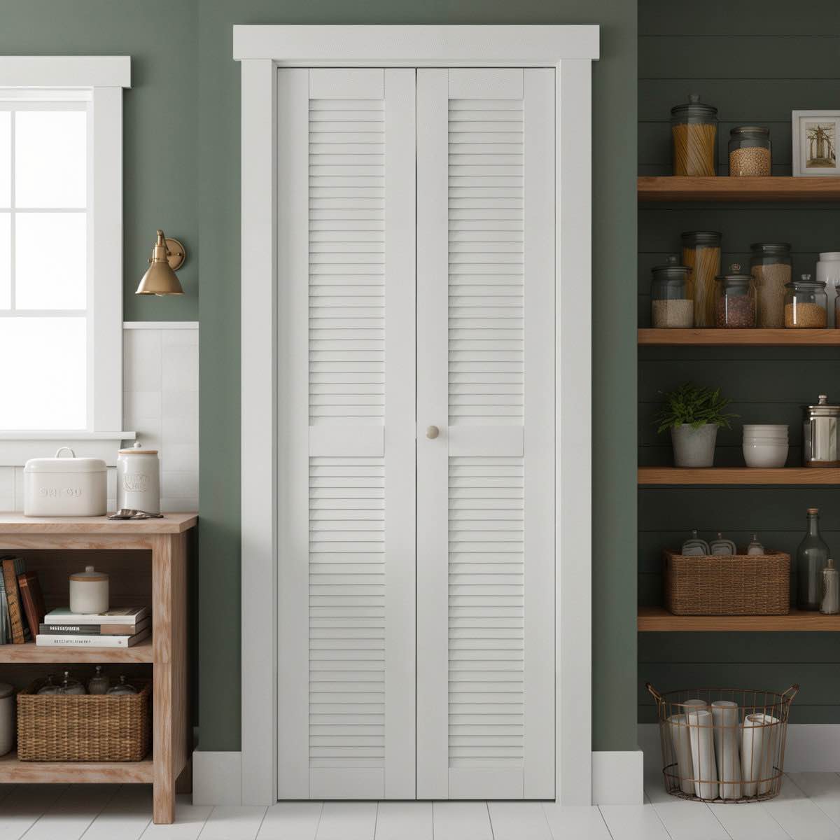 solid manufactured wood pre-drilled louvered bi-fold door with installation hardware kit