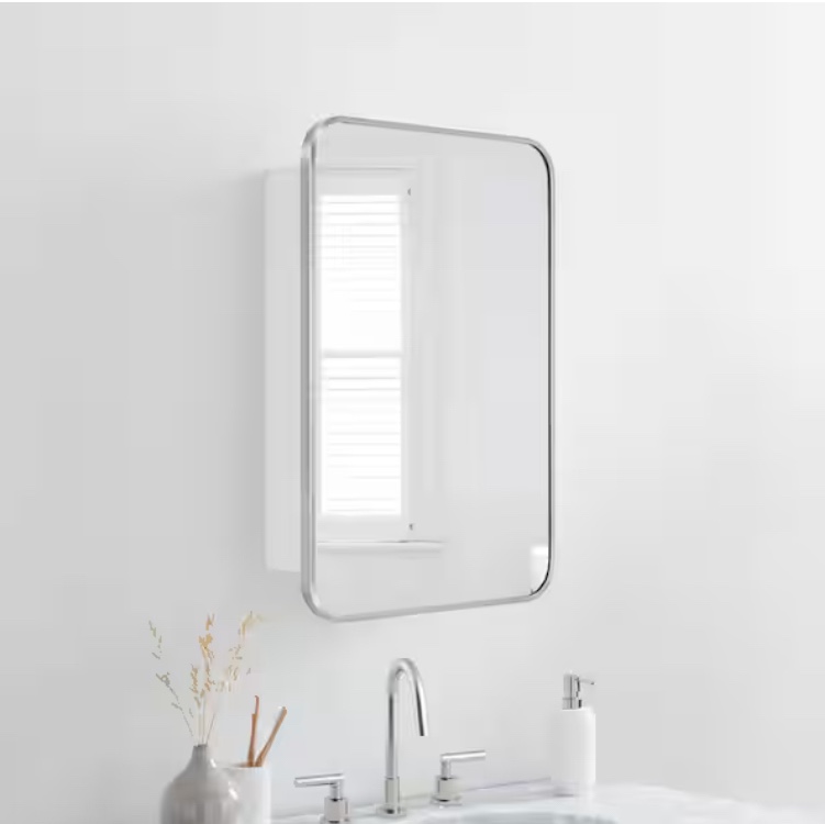 garnes 20 in. w x 30 in. h rectangular recessed or surface mount metal medicine cabinet with mirror in brushed nickel