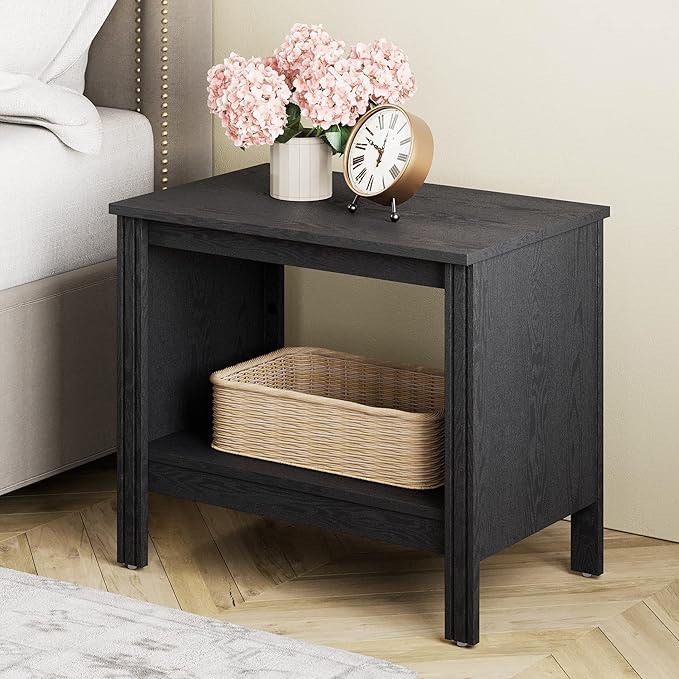wampat side table small end table for bedroom, wood nightstand with storage for living room, office, black