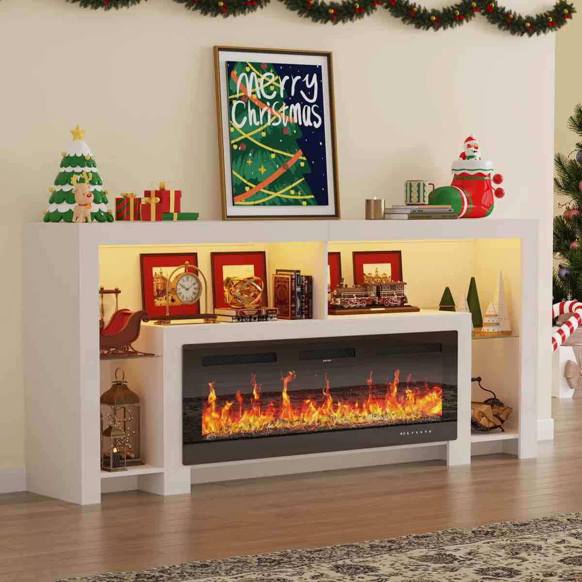 aitan 83" fireplace tv stand for 85/90''tv with 50'' fireplace and led lights by symple stuff