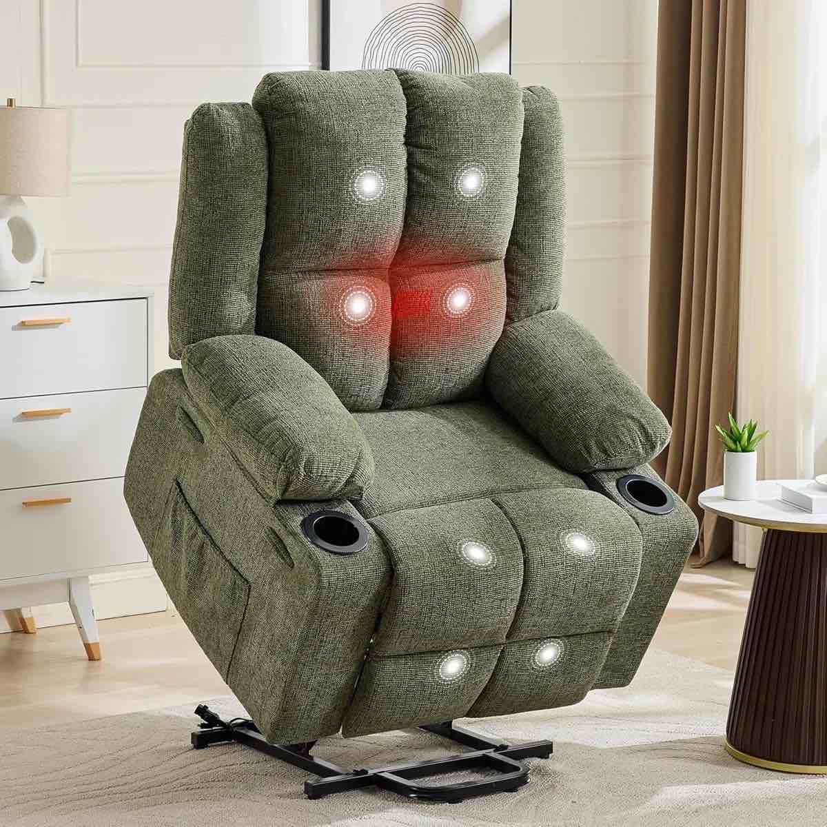 power lift recliner chair with massage & heat, dual motor oversized, steel frame & soft fabric, 350lb capacity