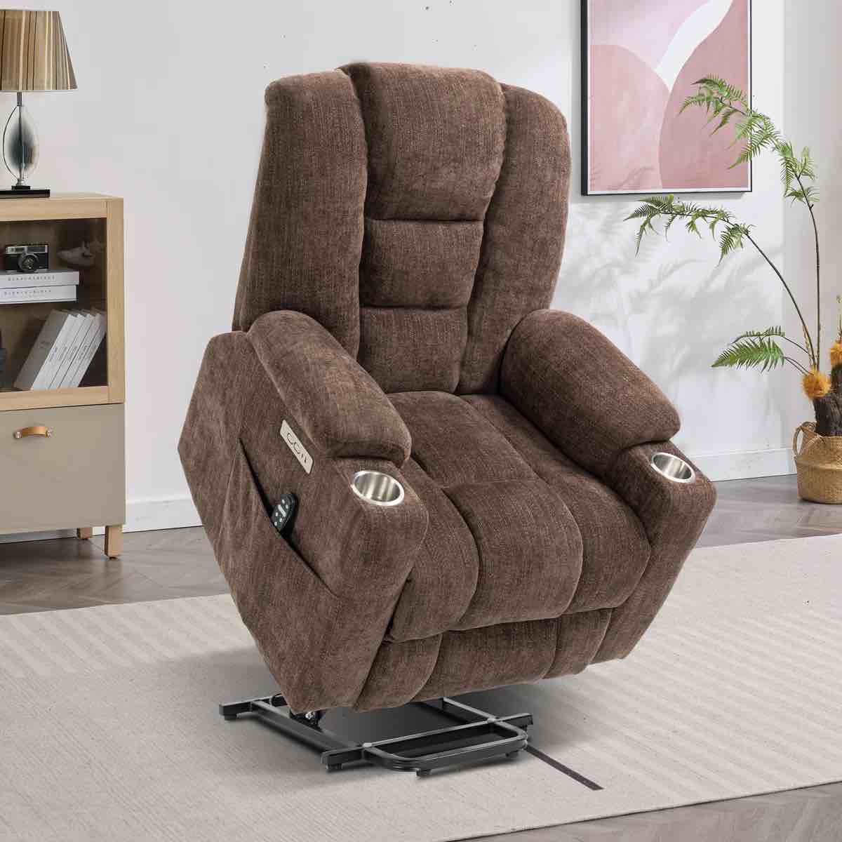 aura power lift chair recliners infinite position recliner with heated massage, metal cup holder, usb and type-c charging port