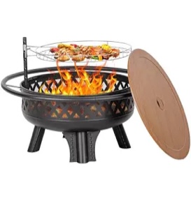 MistMo 32-Inch Wood Burning Fire Pit with Grill & Lid