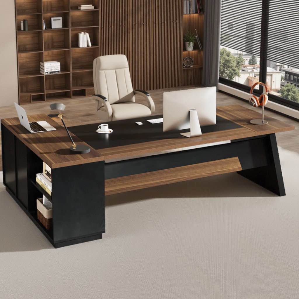 l-shaped executive office desk with drawers