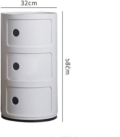 Condition photo showing New/Like New for bedroom nordic round side table 3 tier small bedside table home multi-function plastic storage cabinet creative snack coffee bistro stackable side table for bedroom sofa nightstand (white 32 * 58cm)