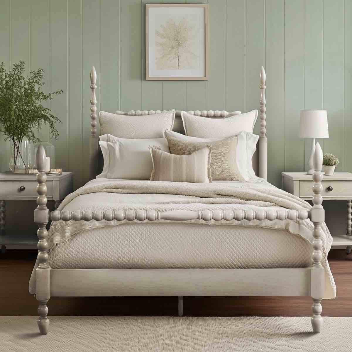 beckett solid wood low-profile bed frame with spindle design 
