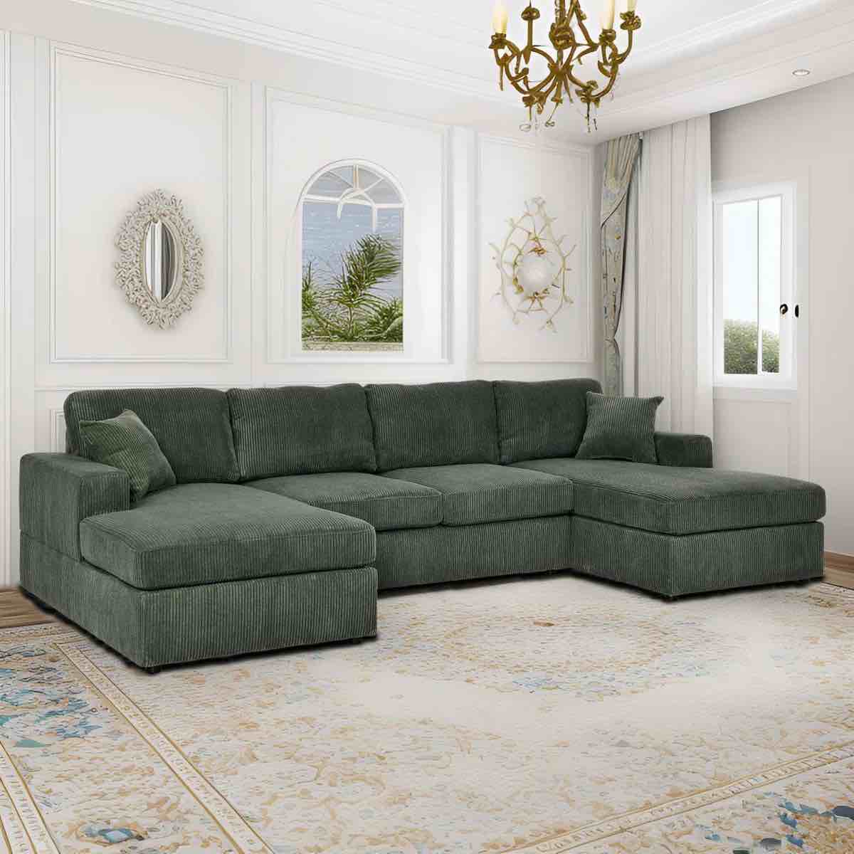 loette corduroy u-shaped sectional symmetrical by latitude run green
