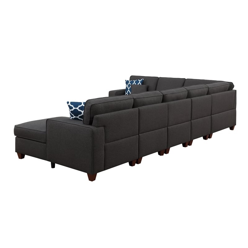 Condition photo showing As Is for devion furniture 8-piece upholstered fabric sectional with chaise in dark gray