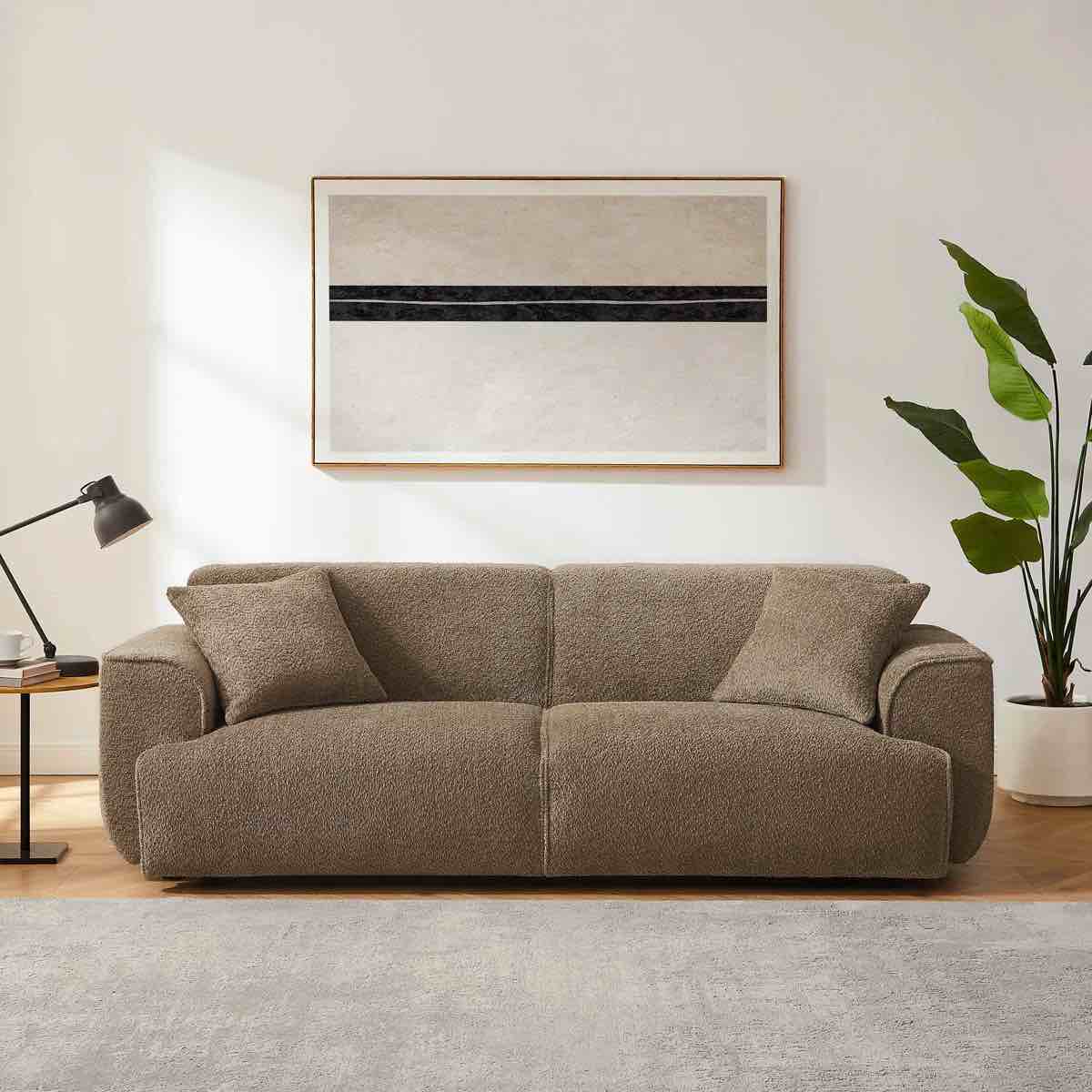 Condition photo showing As Is for chris 3seater sofa armless seat nutbrown boucle