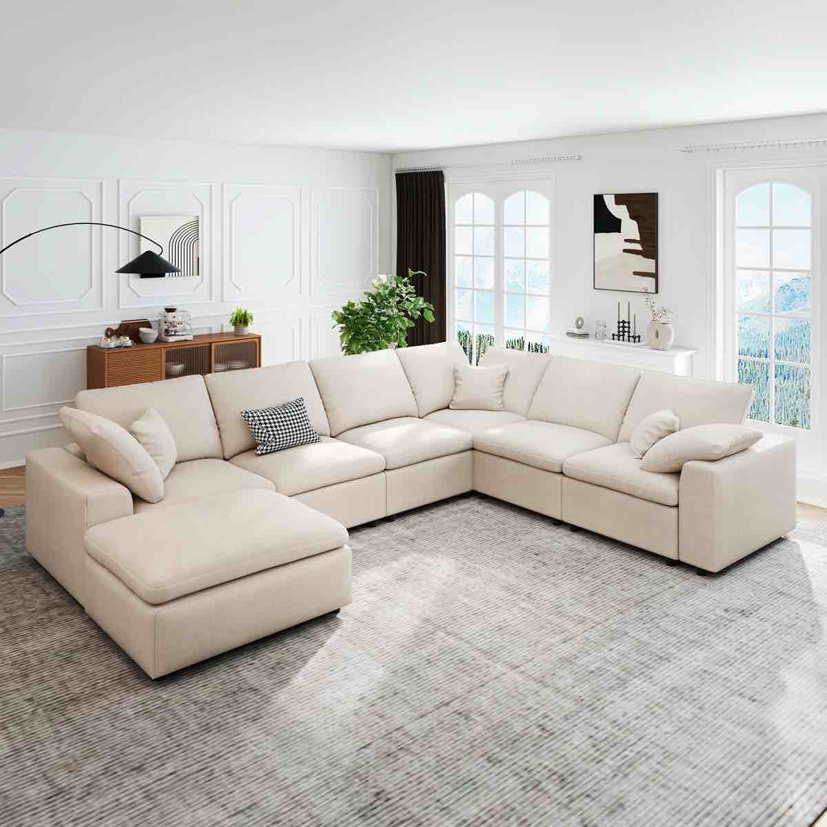 Condition photo showing As Is for latitude run oversized modular sectional sofa, shariff 7 seat u shaped cloud couch