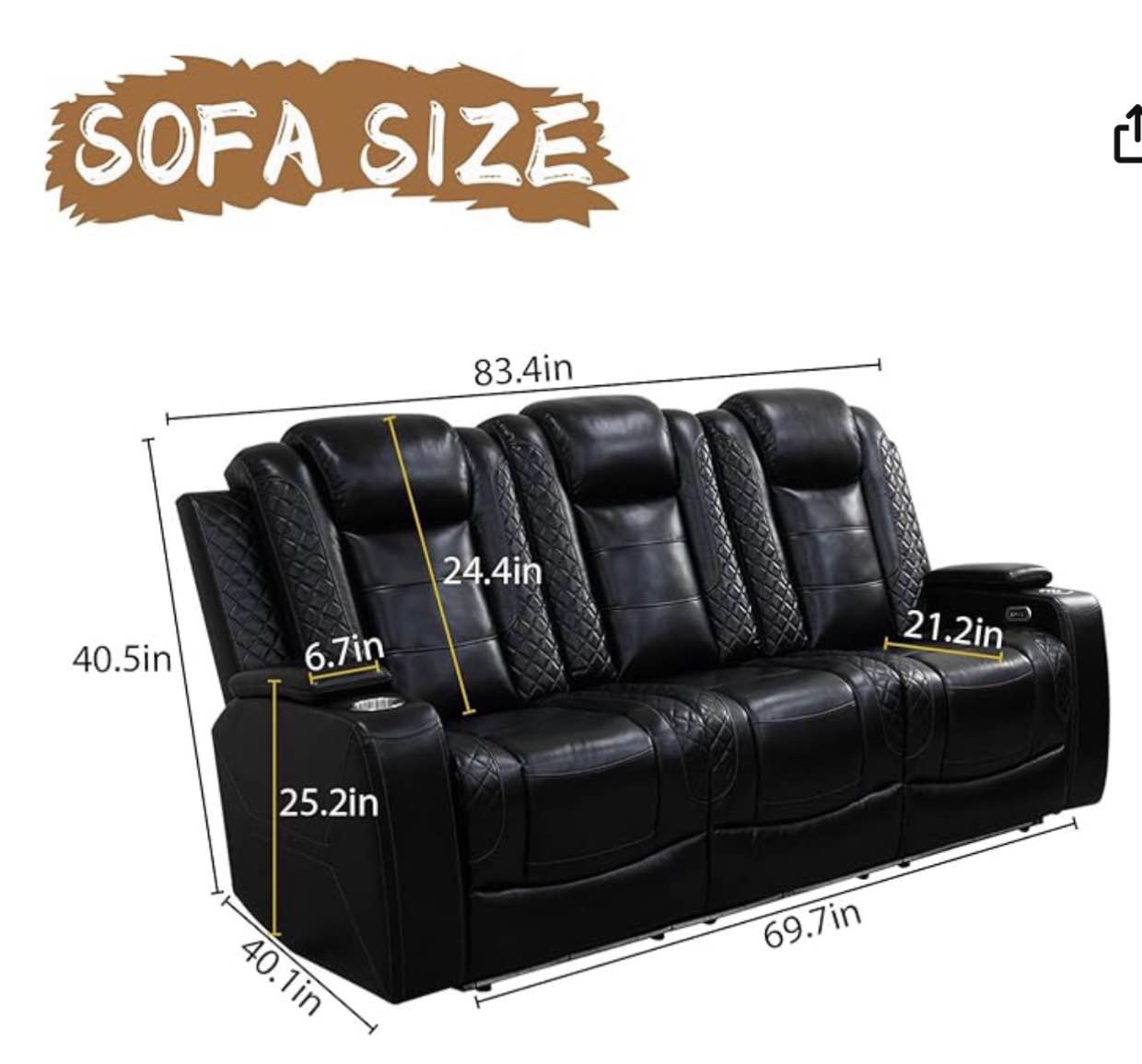 Condition photo showing Good Condition for black breathing leather automatic living room sofa recliner, 3-seater sofa recliner, adjustable angle, armrests with cup holders and storage frame, with reading light