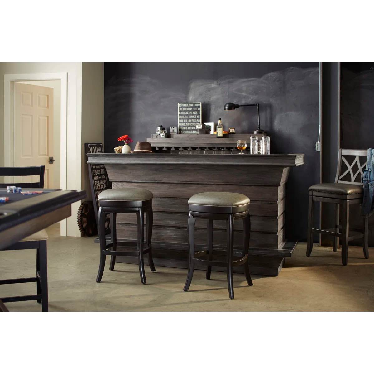 american heritage caliente 78" home bar – glacier finish with charcoal bronze hardware, removable ice bucket, glass stemware holders & wine bottle storage by american heritage