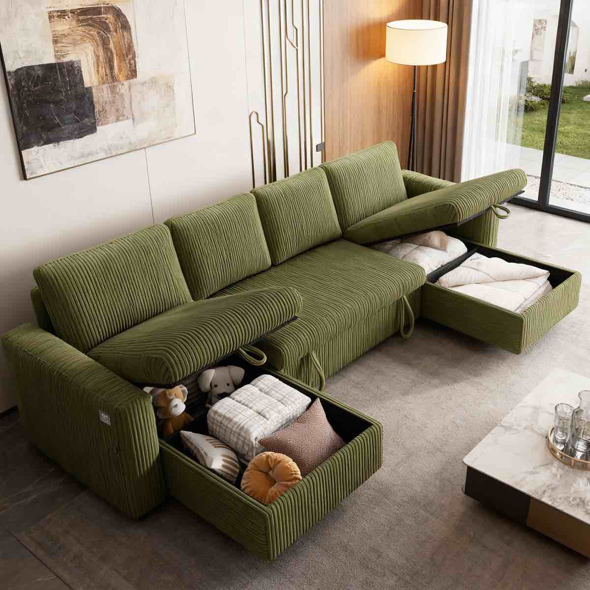 Condition photo showing As Is for u shape sofa bed,105" sectional sleeper sofa with pull out bed, pull out sleeper couch with chaise lounge, and linen reversible chaise sectionals for living room