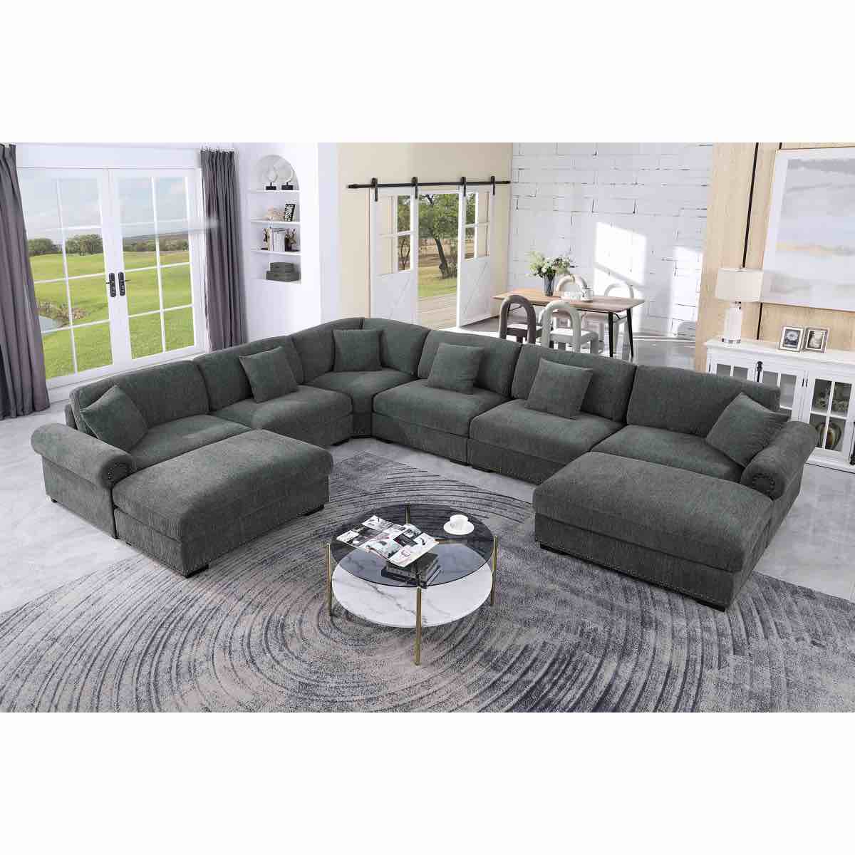 Condition photo showing As Is for oversized corner sectional sofa with reversible chaises 8 seat chenille cloud sectional couches