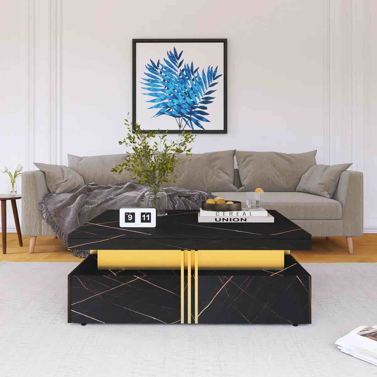 modern square storage coffee table with 4 drawers