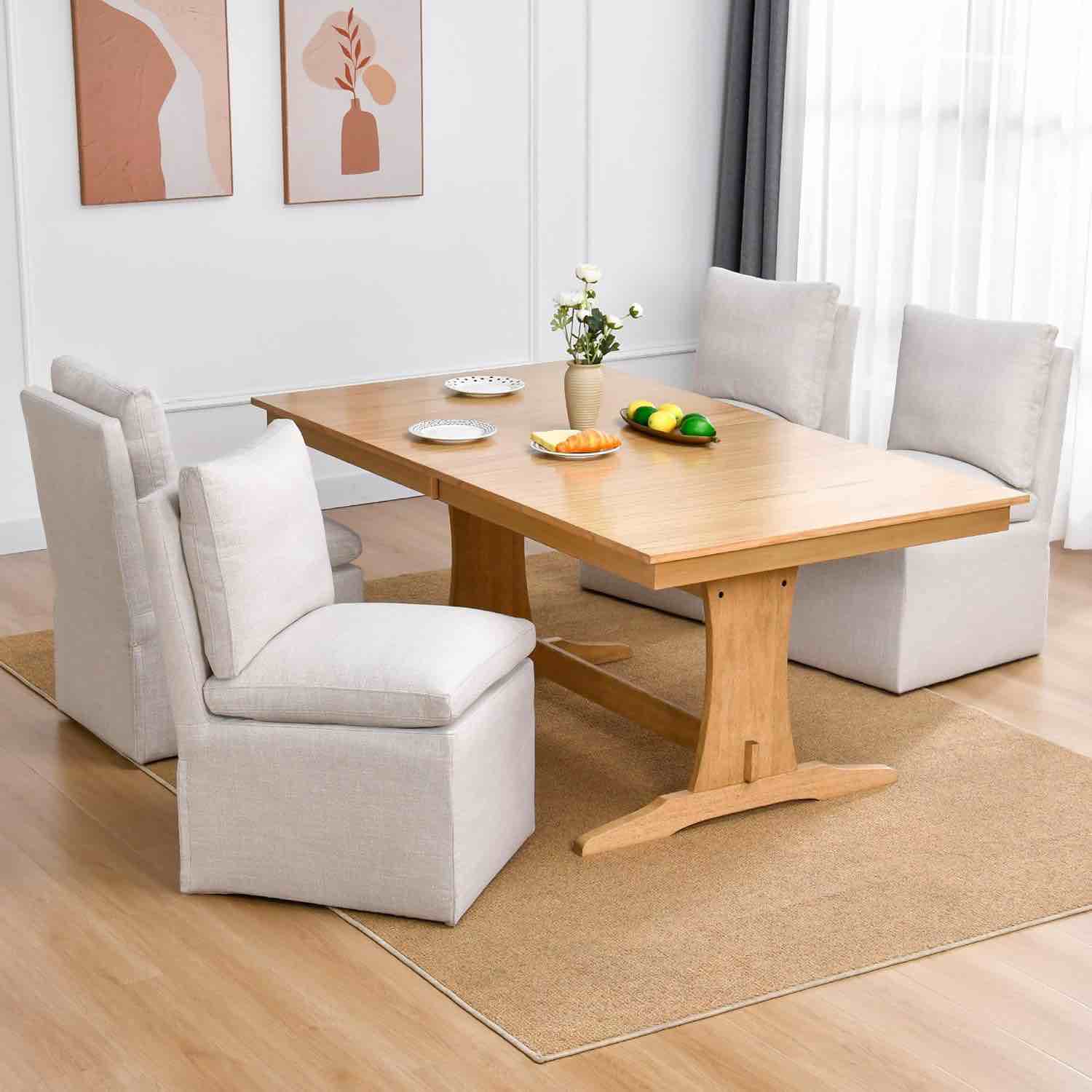 duhome upholstered armless dining chair with casters, single sofa chair with 4 casters for bedroom reading room waiting room kitchen dining room, cream