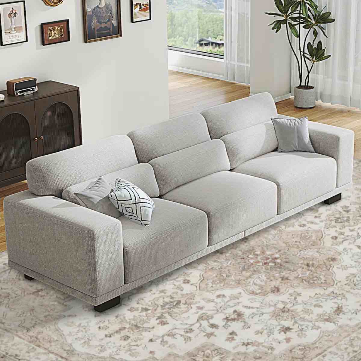 modern sofa with removable washable linen fabric cover, upholstered couch with deep seats and wide armrests for living room by ebern designs