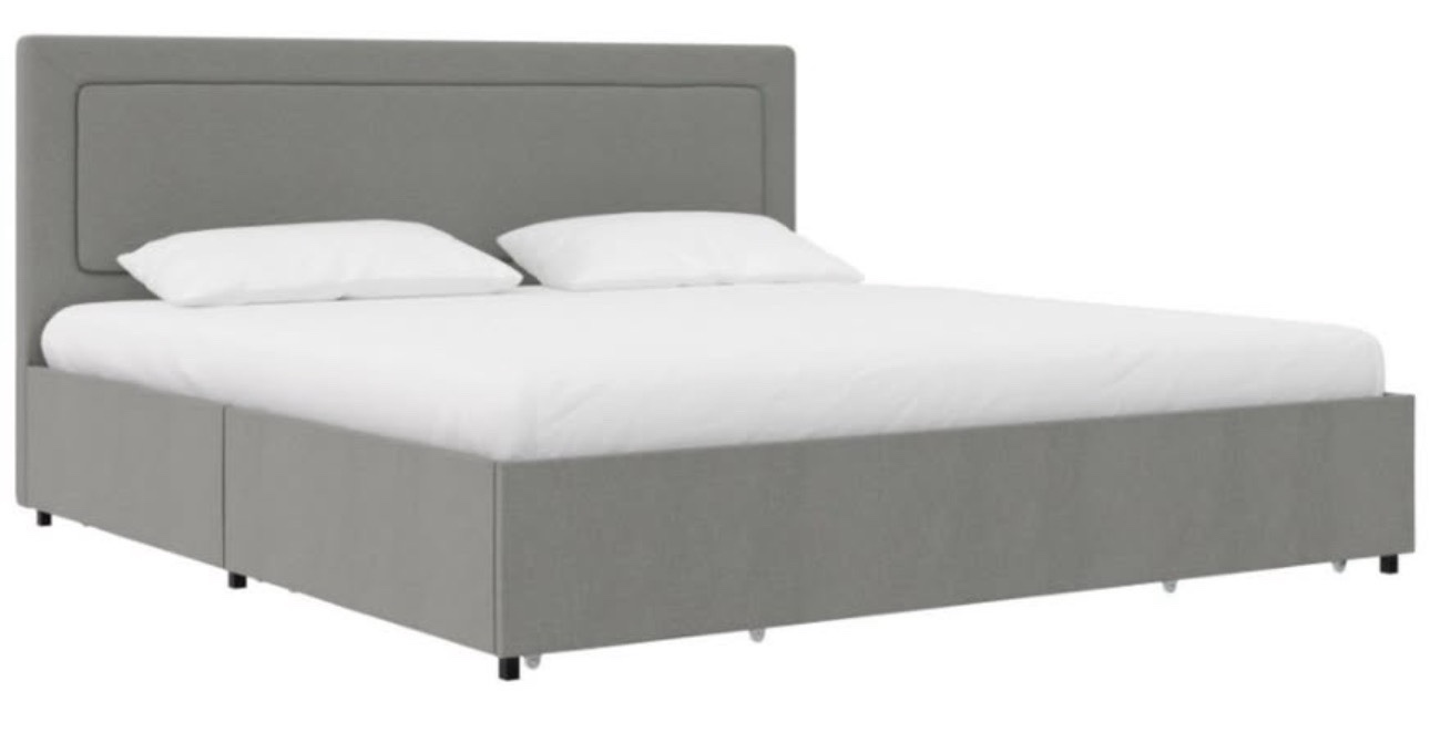 DHP upholstered bed with storage drawers king headboard gray 45464498
