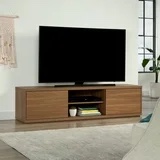 Mainstays Westley Sliding Door TV Stand for TVs up to 75, Warm Walnut Finish