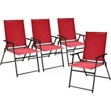 Mainstays 4 Piece Folding Patio Dining Chairs with High Back and Armrests, Red Sling Chair