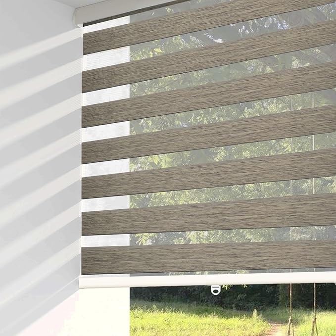Allbright Zebra Window Blinds 68" W x 72" H brown, Dual Layer Roller Shade, Room Darkening Shade Roll Up and Pull Down Blinds, Light Filtering Window Shades for Day and Night