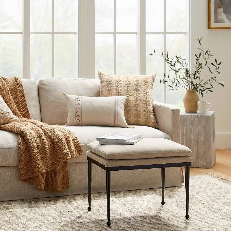 Edgehill Pillow Top Ottoman with Metal Legs Beige - Threshold designed with Studio McGee