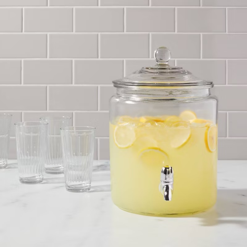 8qt Glass Beverage Dispenser - Threshold: Traditional Glass Drink Server, Dishwasher-Safe, Hot/Cold Use