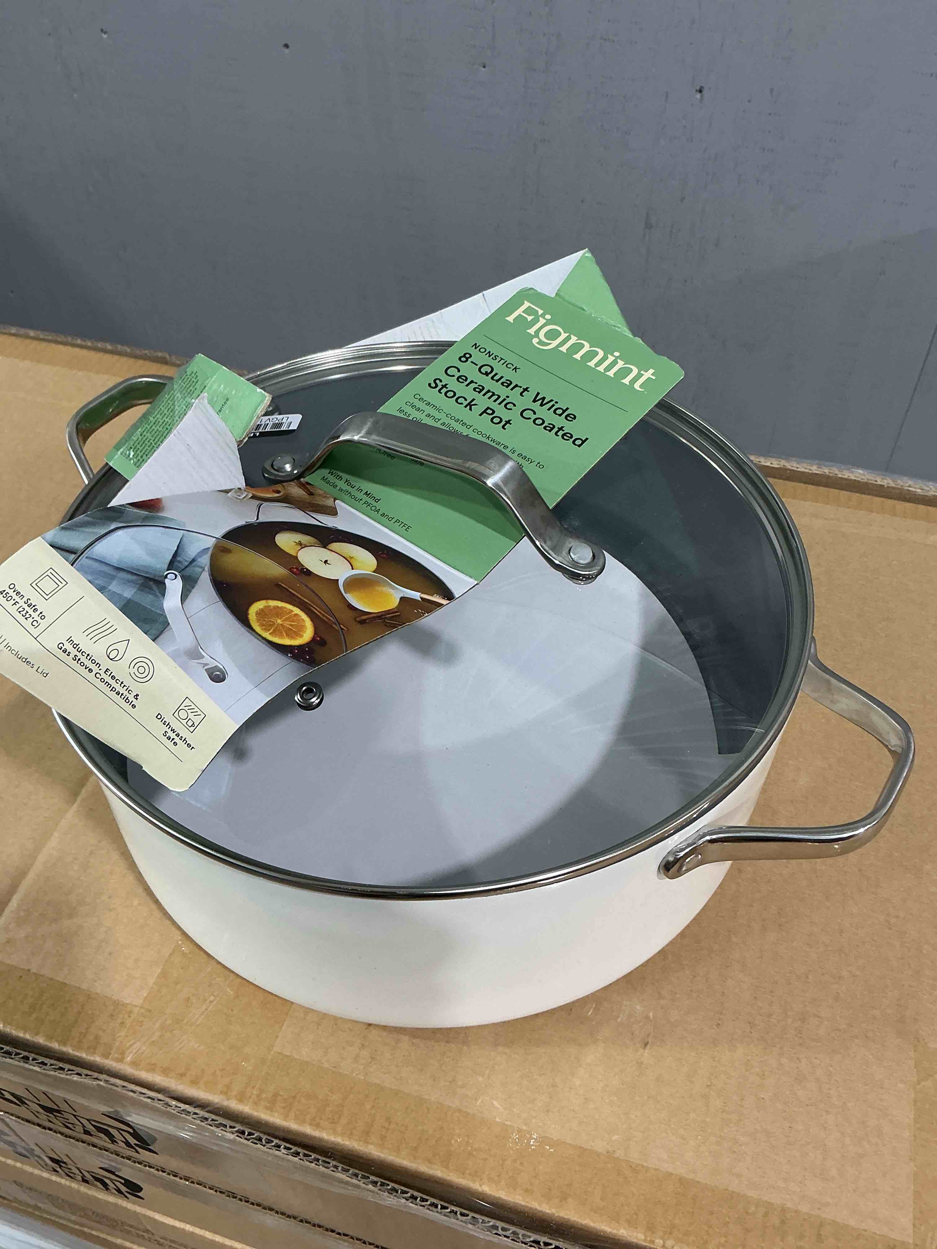 Nonstick Ceramic Coated Aluminum Wide Stock Pot Cream - Figmint