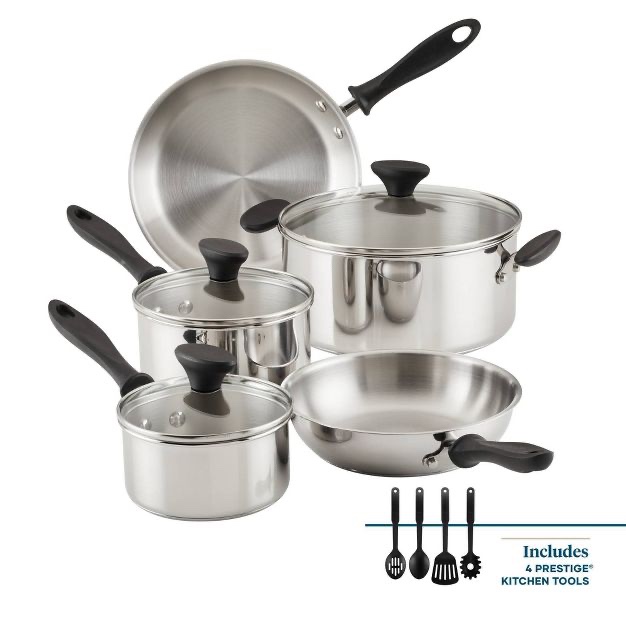 farberware reliance 12pc stainless steel cookware pot and pan set silver: dishwasher-safe, induction compatible, tempered glass lids (please be advised that sets may be missing pieces or otherwise incomplete.)