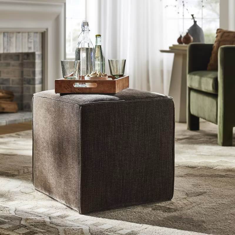 Lynwood Square Upholstered Cube Light Brown - Threshold™ designed with Studio McGee