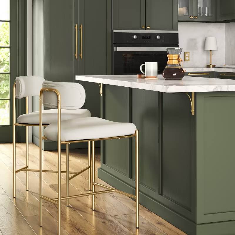 Orion Luxe Backed Counter Height Barstool with Brass Legs Gray Velvet - Threshold