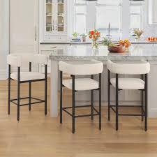 Arceso Barrel Bar Stools Set of 4, 26 Inch Upholstered Barstools with Arms & Metal Frame, Chenille Counter Height Bar Stools with Curved Backrest (Please be advised that sets may be missing pieces or otherwise incomplete.)