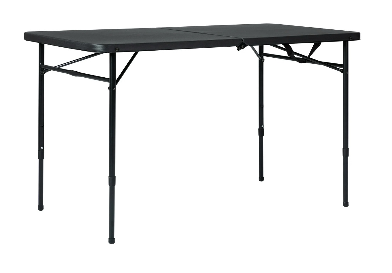 Mainstays Black 4 Foot Adjustable Height Folding Plastic Table, Easy Fold, Indoor Outdoor, 5-Year Wa