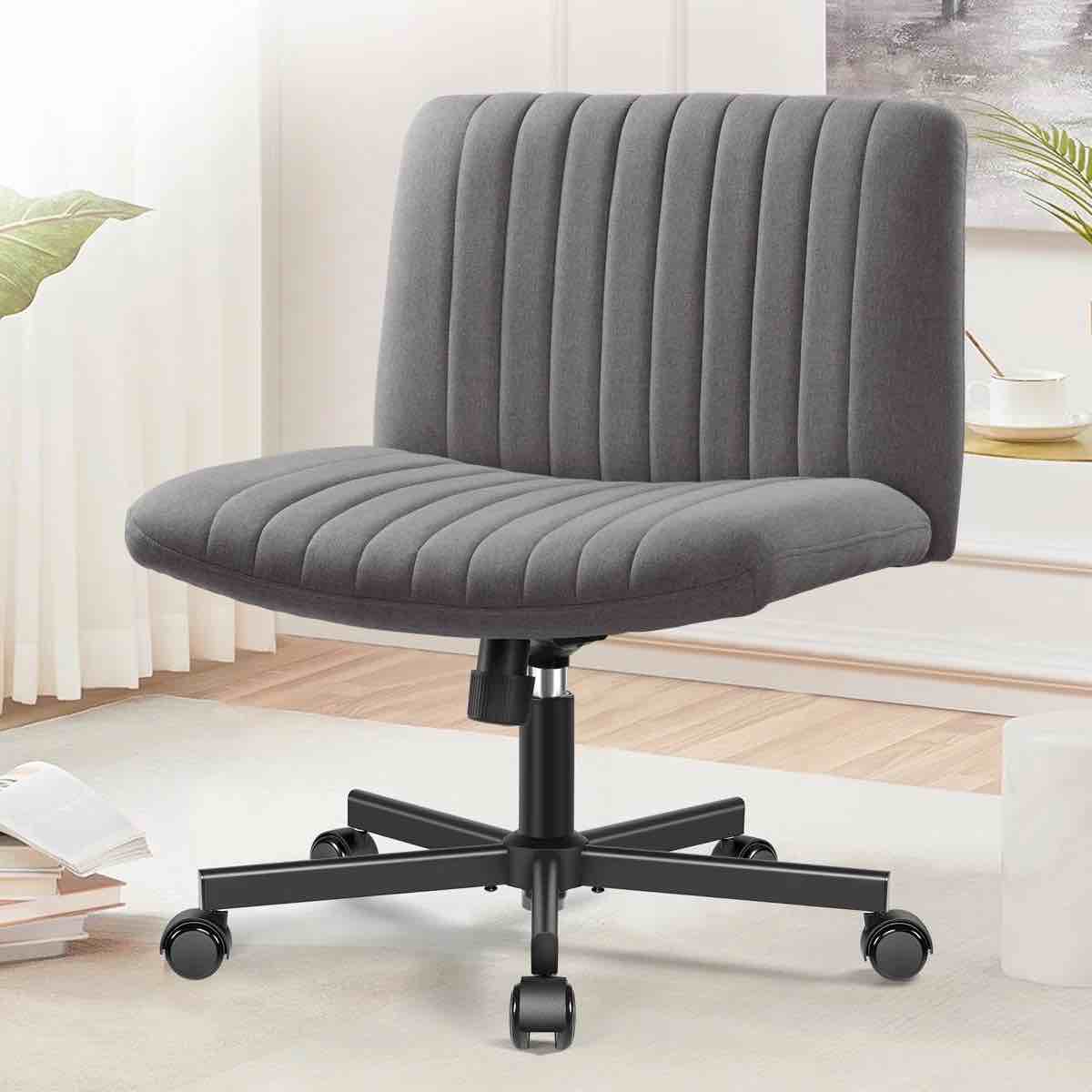 COOLHUT Armless Criss Cross Legged Chair With Wheels, Swivel Home Office Chair Adjustable Height, Dark Grey